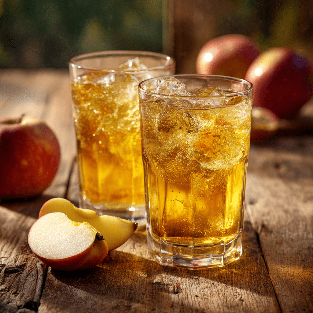 Apple juice served chilled in glasses
