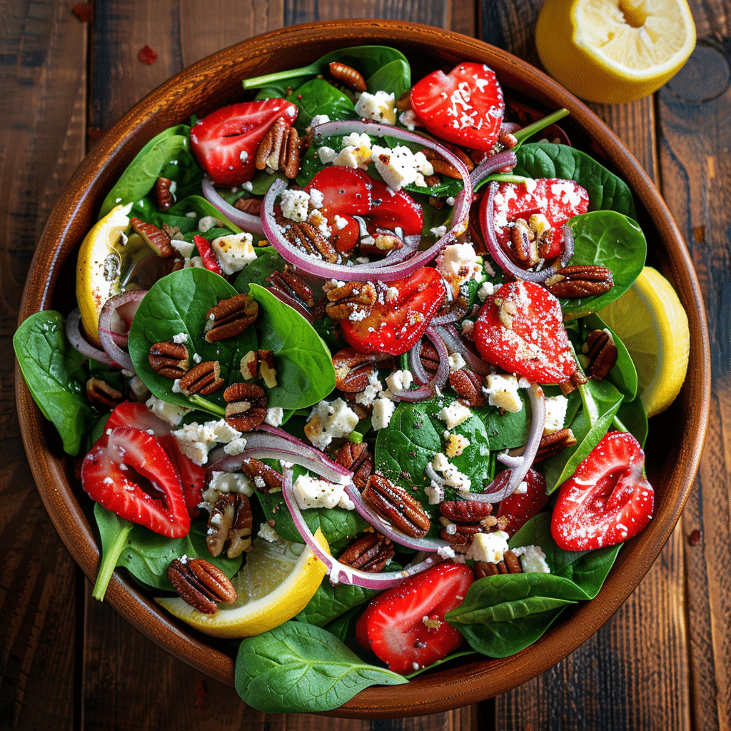 Strawberry spinach salad with feta and pecans