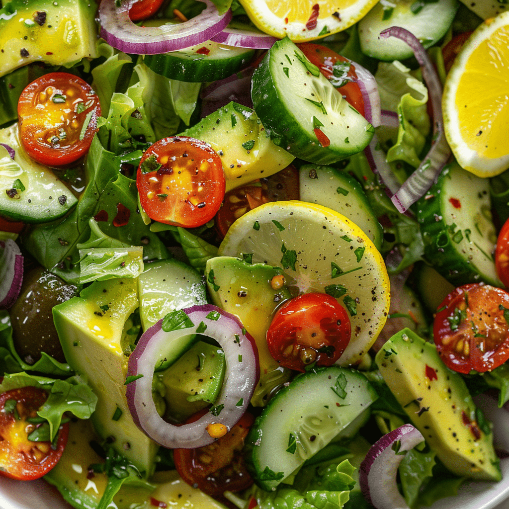 Avocado salad healthy lunch with fresh vegetables