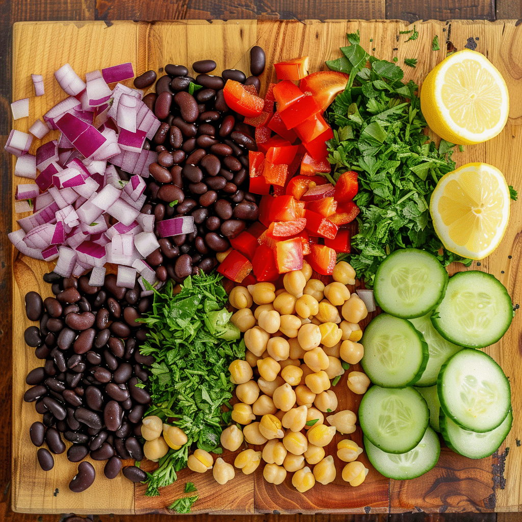 Rinsed beans prepared for dense bean salad meal