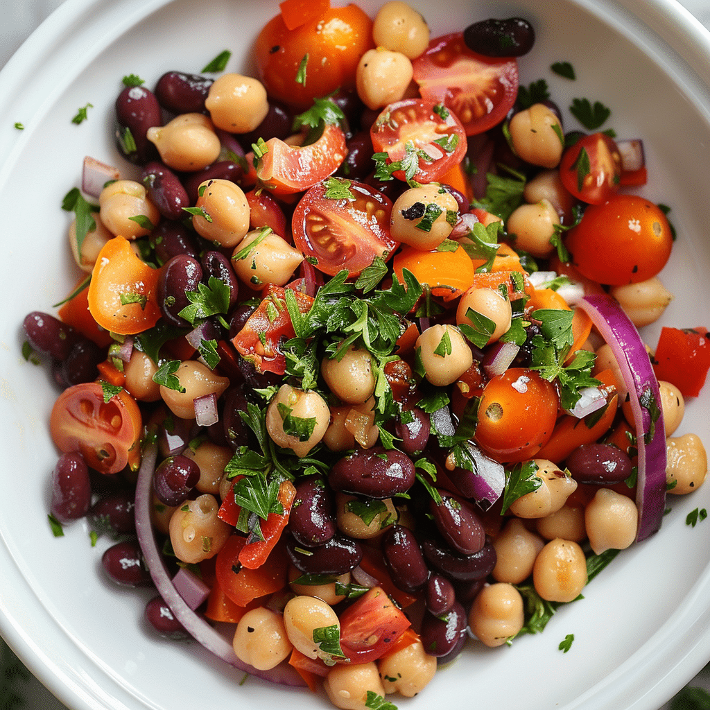 Mediterranean version of dense bean salad meal
