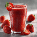 Fresh strawberry juice recipe close-up with garnish
