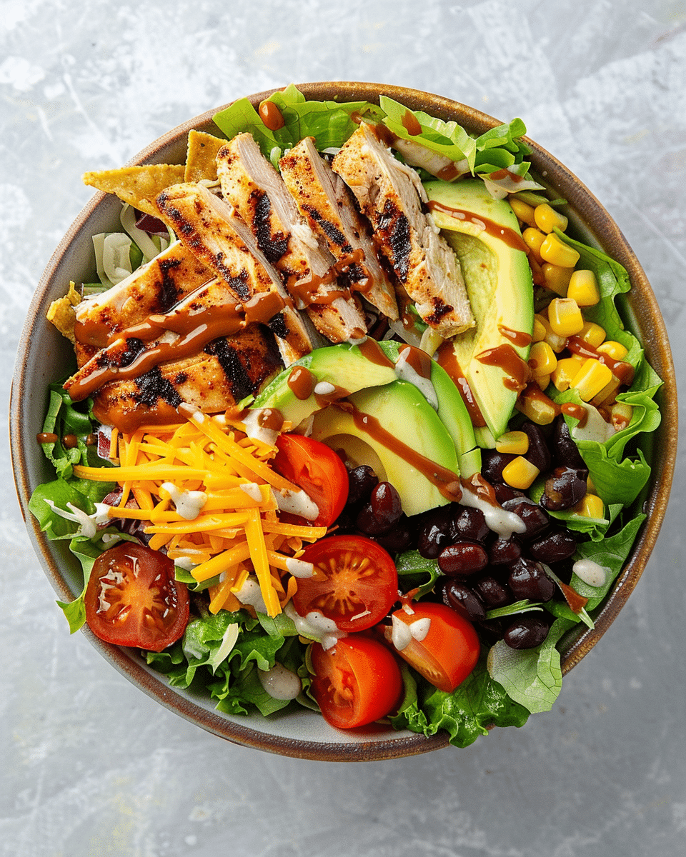 Best Chicken Taco Salad Dinner Recipe for a Quick and Delicious Meal 4 Bowl of chicken taco salad with lettuce, chicken, avocado, beans, corn, and tortilla strips