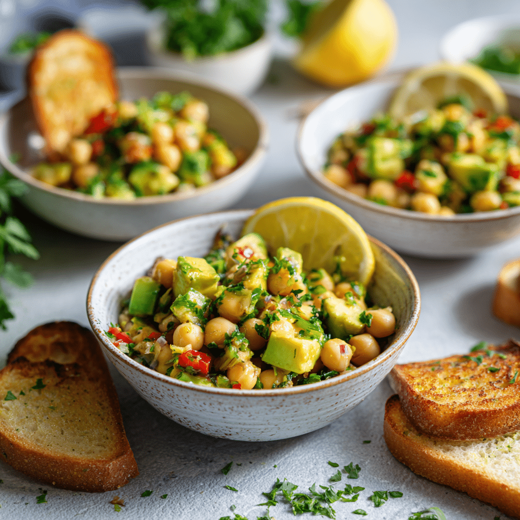 chickpea avocado salad served for lunch