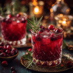 served cranberry orange mocktail with rosemary garnish on table