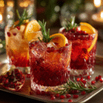 sparkling holiday mocktails served with different garnishes