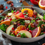 Plated Winter Fruit & Nut Salad served as a festive side