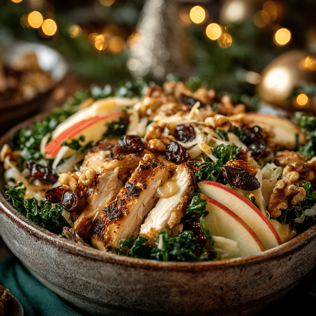 christmas chicken salad with kale apples and nuts