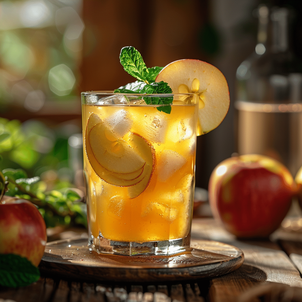 Healthy apple ginger mocktail with fresh apple slices and ginger in a glass
