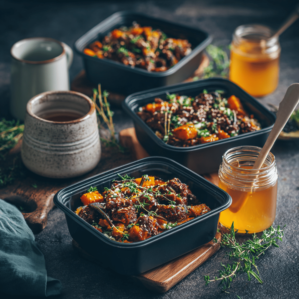 hot honey sweet potato beef bowl meal prep