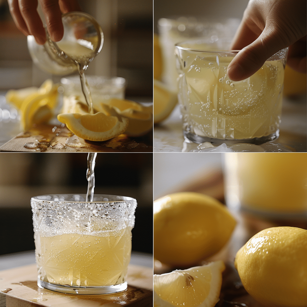 Sparkling Lemonade Mocktail: How to Make the Best Refreshing Drink with 5 Simple Ingredients 8 Step-by-step making a sparkling lemonade mocktail with lemon juice and sparkling water
