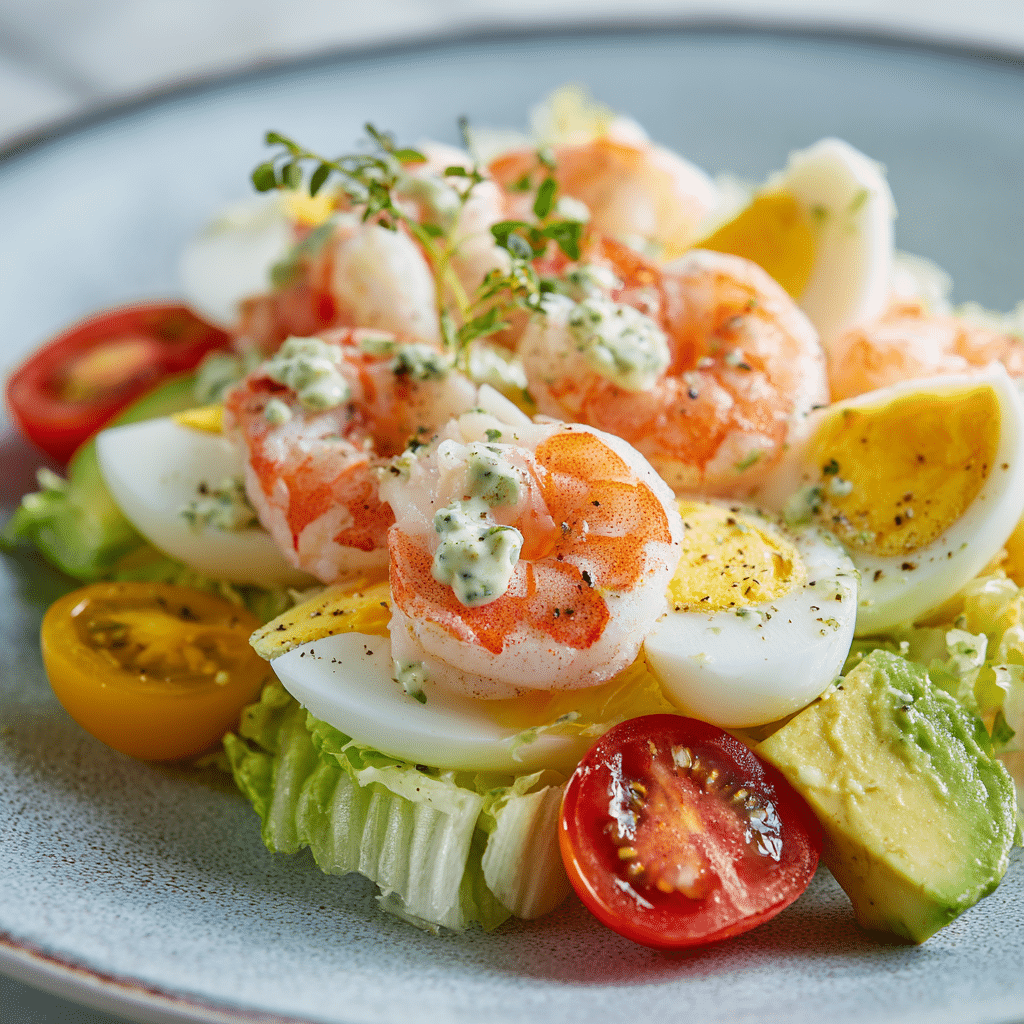 classic shrimp Louie salad with creamy dressing