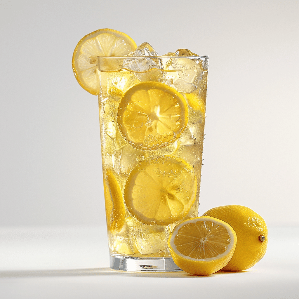 Sparkling lemonade mocktail with fresh lemon slices and ice in a glass