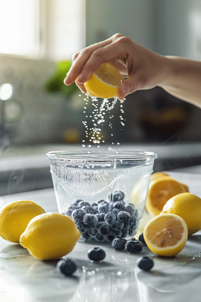 Blueberry Juice: 5 Reasons Why You Should Drink This Superfood Elixir 8 Blueberries and water in a blender before blending to make homemade blueberry juice.