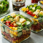 Best Italian Chopped Salad Recipe: A Refreshing Twist for Summer Gatherings 6 Italian chopped salad packed in meal prep containers with dressing on the side