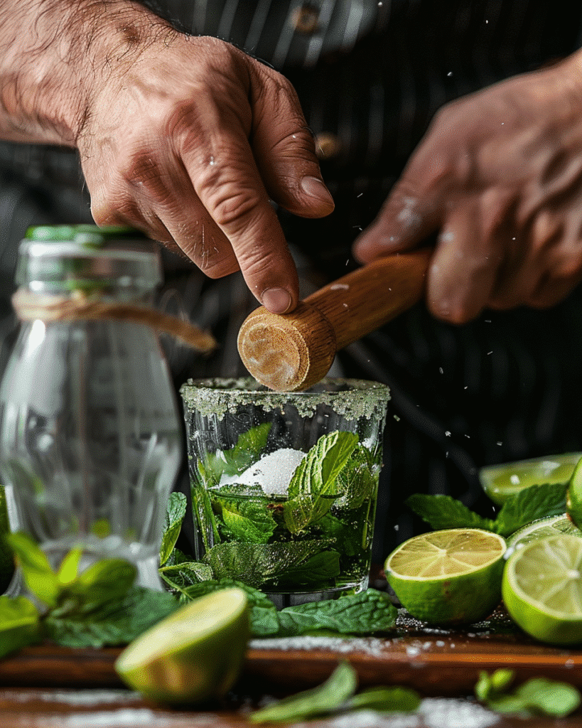 How to Make the Best Homemade Pineapple Mojito in 5 Easy Steps 8 muddling fresh mint and lime to make a pineapple mojito