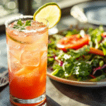Best Paloma Cocktail Recipe: How to Make a Refreshing Grapefruit Drink 6 Bubbly Paloma cocktail served beside a fresh salad for a light, refreshing pairing.