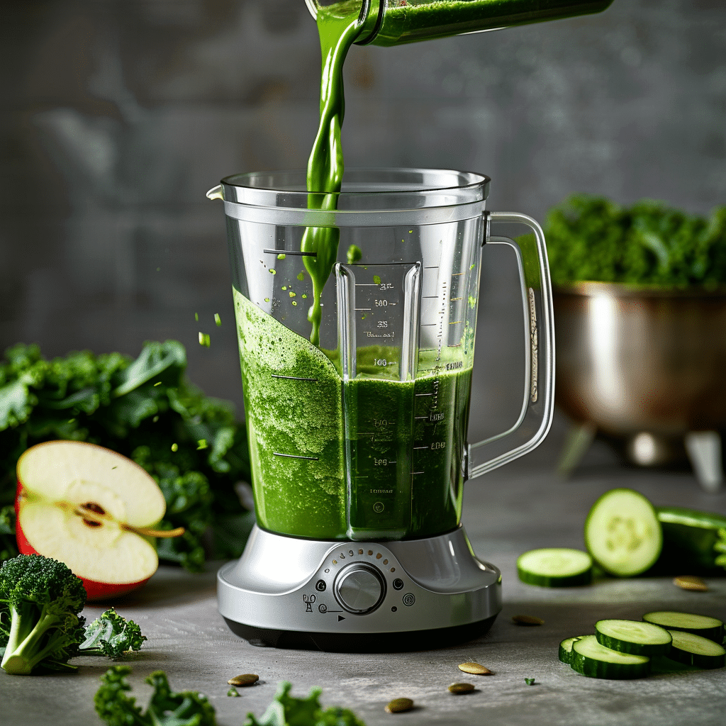 Best Green Juice Recipe: How to Make Kale, Cucumber & Apple Juice 8 blending kale cucumber apple juice in blender