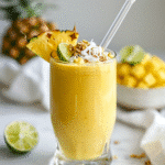 Best Mango Pineapple Smoothie Recipe: Refreshing Tropical Delight 6 mango pineapple smoothie served in a chilled glass with coconut flakes and lime garnish