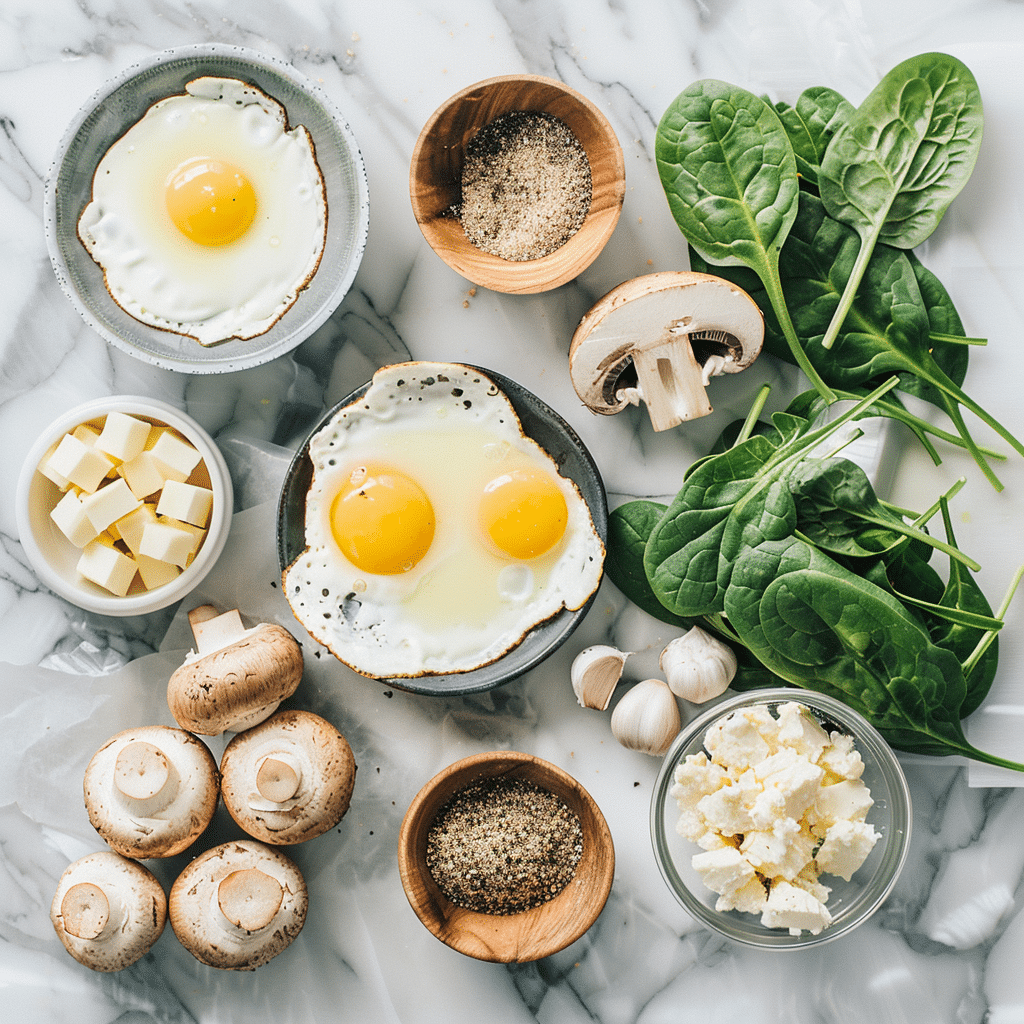 eggs mushrooms spinach cheese garlic ingredients for scrambled eggs recipe