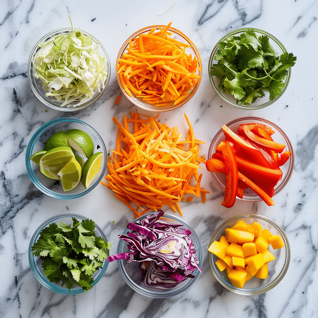 mango cabbage carrots lime cilantro ingredients for mango slaw recipe