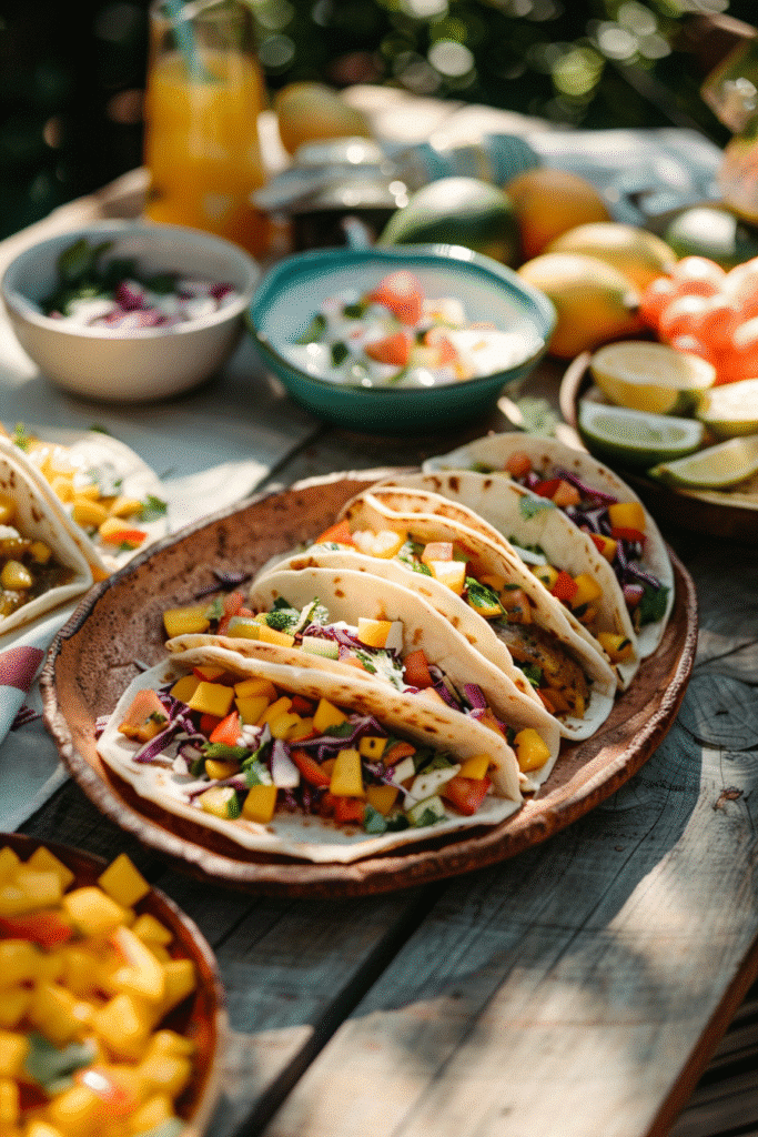 mango slaw served with tacos as topping fresh crunchy salad