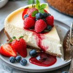 Best Cheesecake Recipe for Beginners: 5 Easy Steps to Delicious Dessert 6 slice of baked cheesecake topped with strawberries and berry sauce