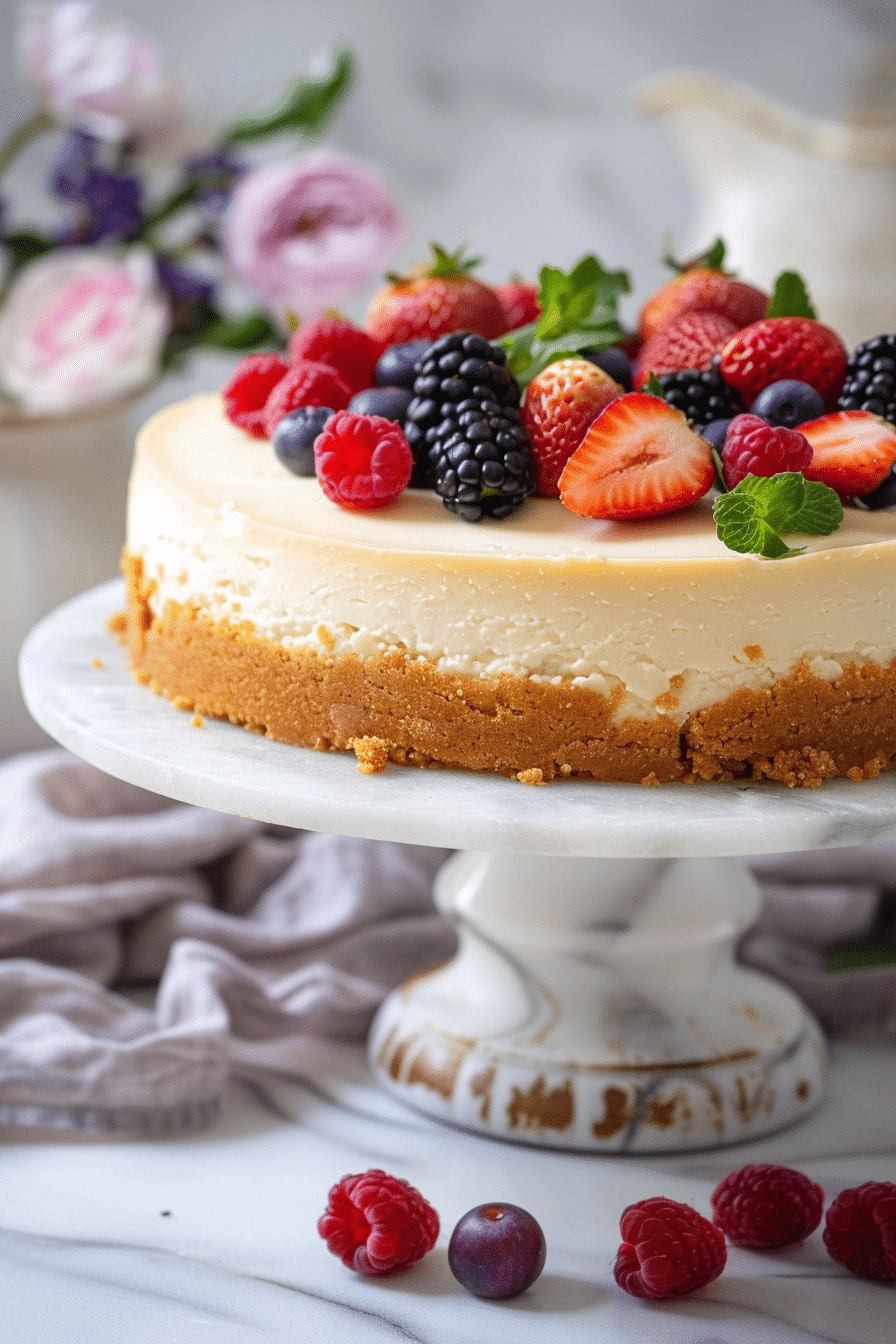 Best Cheesecake Recipe for Beginners: 5 Easy Steps to Delicious Dessert 5 creamy baked cheesecake with graham cracker crust and berries