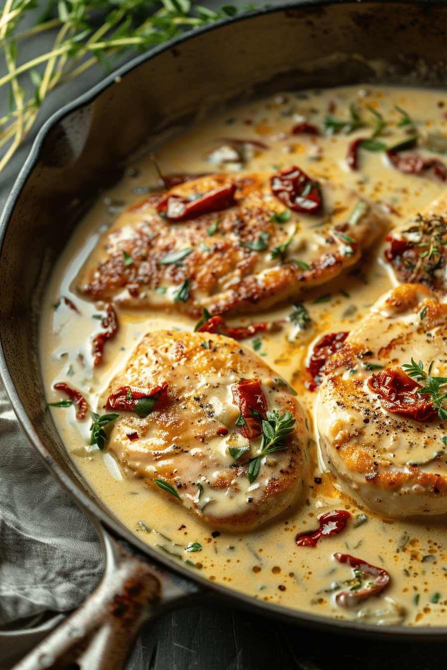 creamy marry me chicken skillet with parmesan sauce and sun-dried tomatoes