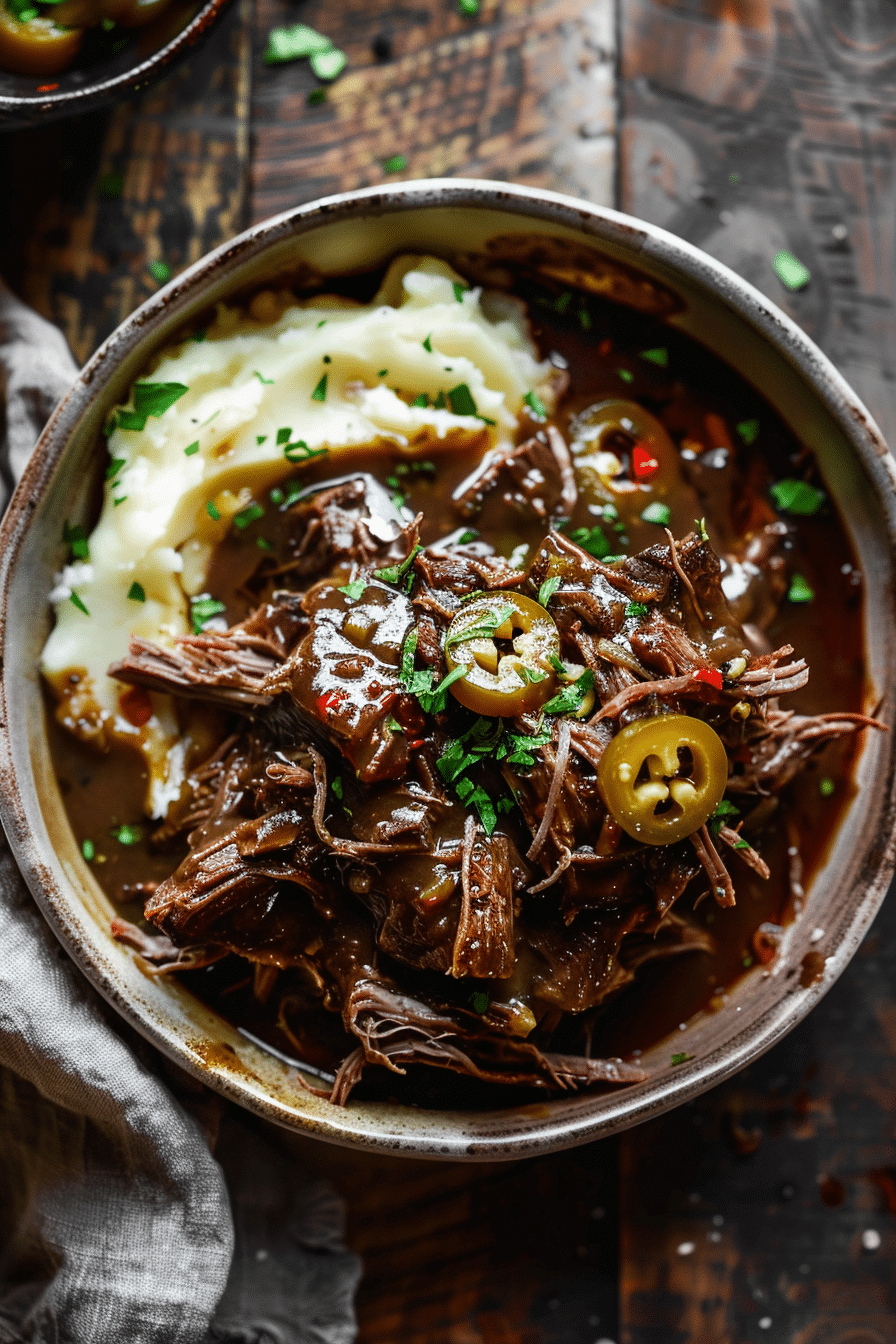 How to Make the Best Mississippi Pot Roast: A Step-by-Step Guide 5 tender Mississippi pot roast with gravy and pepperoncini served over mashed potatoes