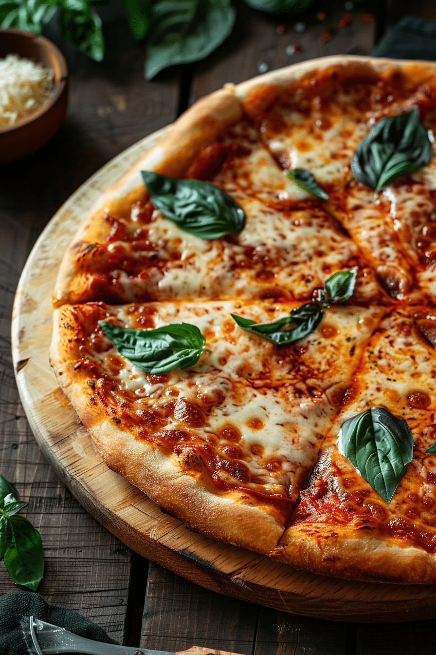 homemade pizza dough being stretched on wooden countertop