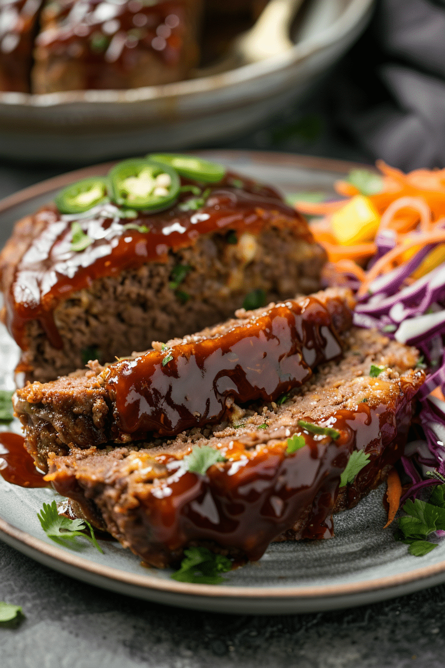 Texas twinkie meatloaf sliced with creamy jalapeño cheddar filling and BBQ glaze