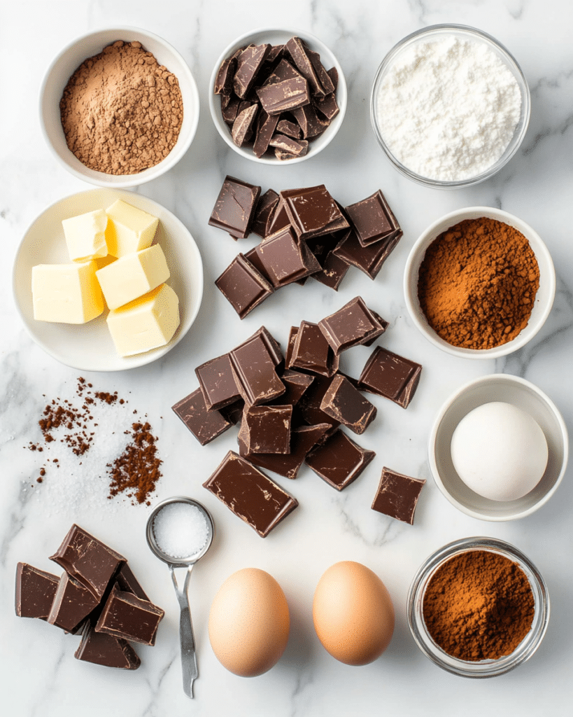 Best Chocolate Mousse Recipe: How to Make Decadent Chocolate Mousse at Home 7 Chocolate mousse ingredients including bittersweet chocolate, eggs, cream, butter, sugar, vanilla, and sea salt.