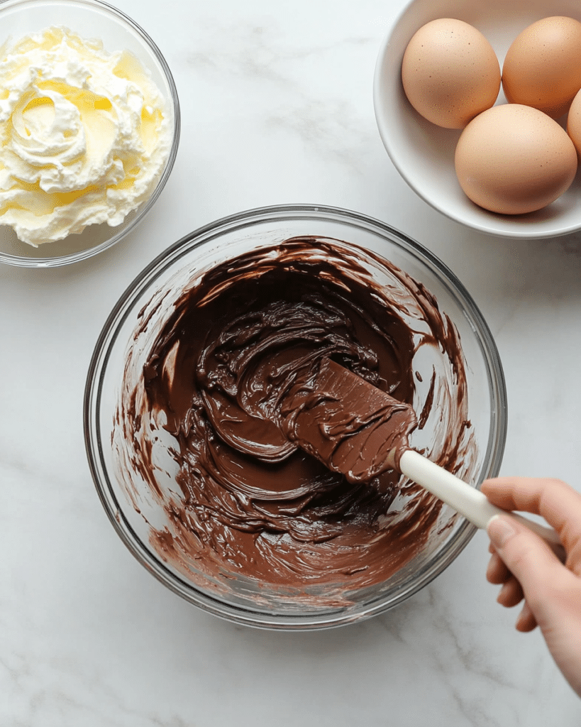Best Chocolate Mousse Recipe: How to Make Decadent Chocolate Mousse at Home 8 Chocolate mousse being folded gently with whipped cream and egg whites for a light airy texture.