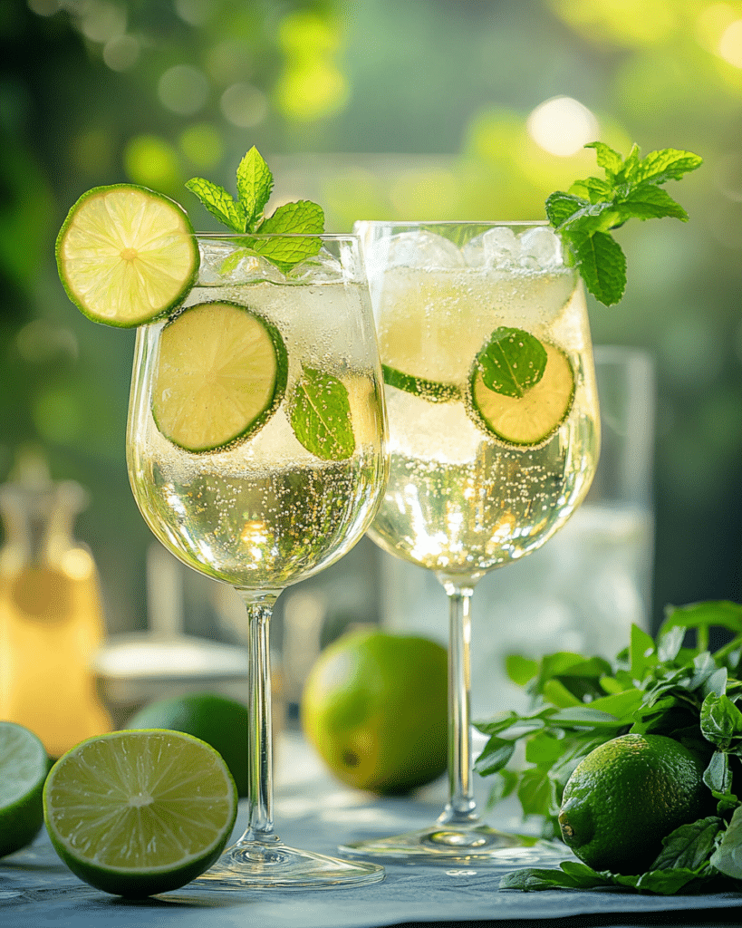 Hugo Spritz Recipe: How to Make the Best Summer Cocktail 9 Served Hugo spritz mocktail with sparkling elderflower drink, fresh mint, lime wheels, and ice.