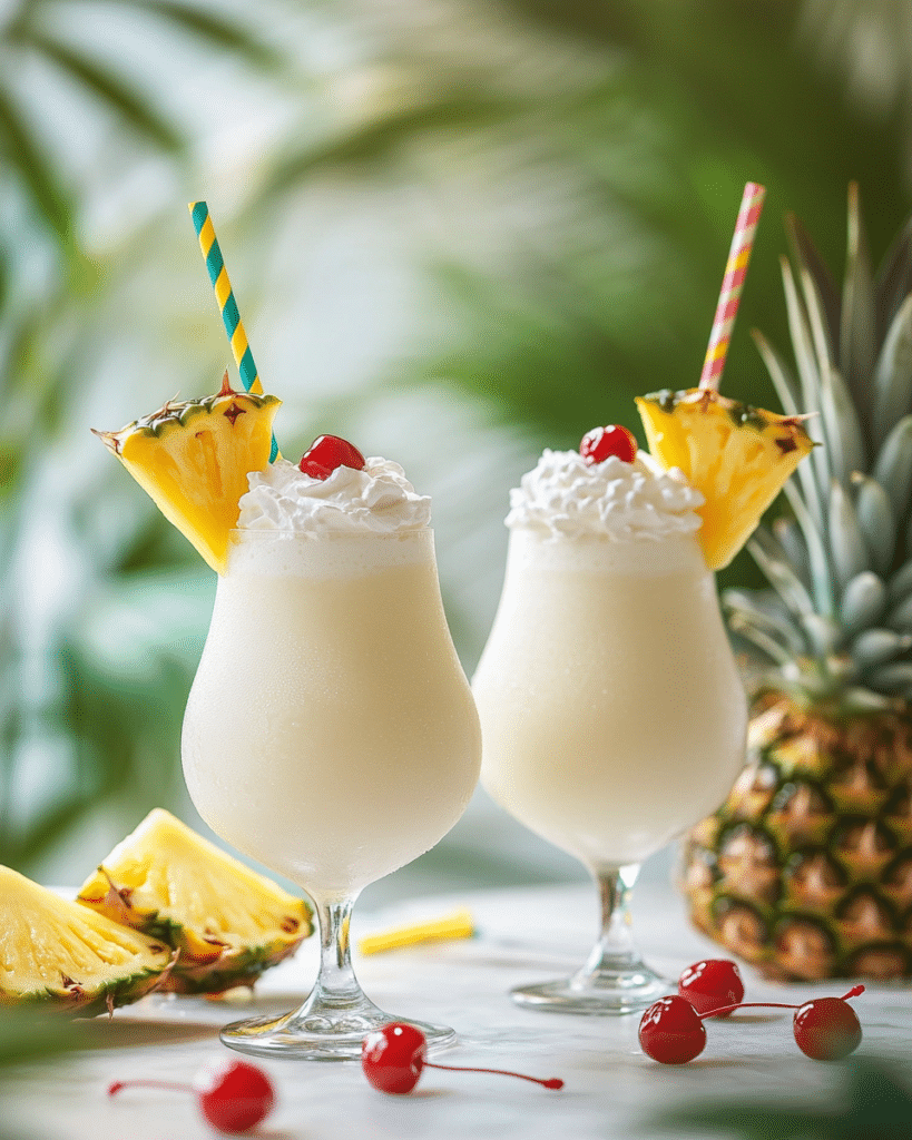 How to Make the Best Pina Colada Mocktail: A Refreshing Recipe for Summer Fun 9 Served pina colada mocktail with whipped coconut cream, pineapple wedge, cherry, and tropical garnish.