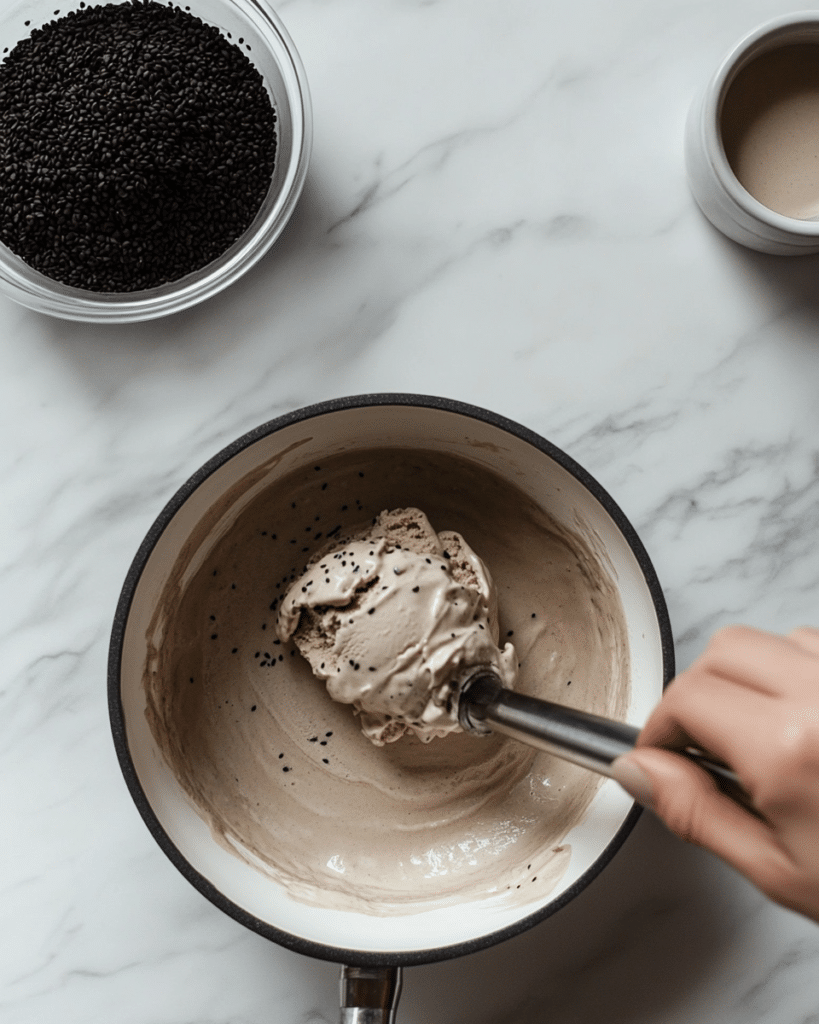 Black Sesame Ice Cream: How to Make the Best Dairy-Free Dessert 8 Black sesame seeds being toasted and blended into paste for homemade black sesame ice cream.