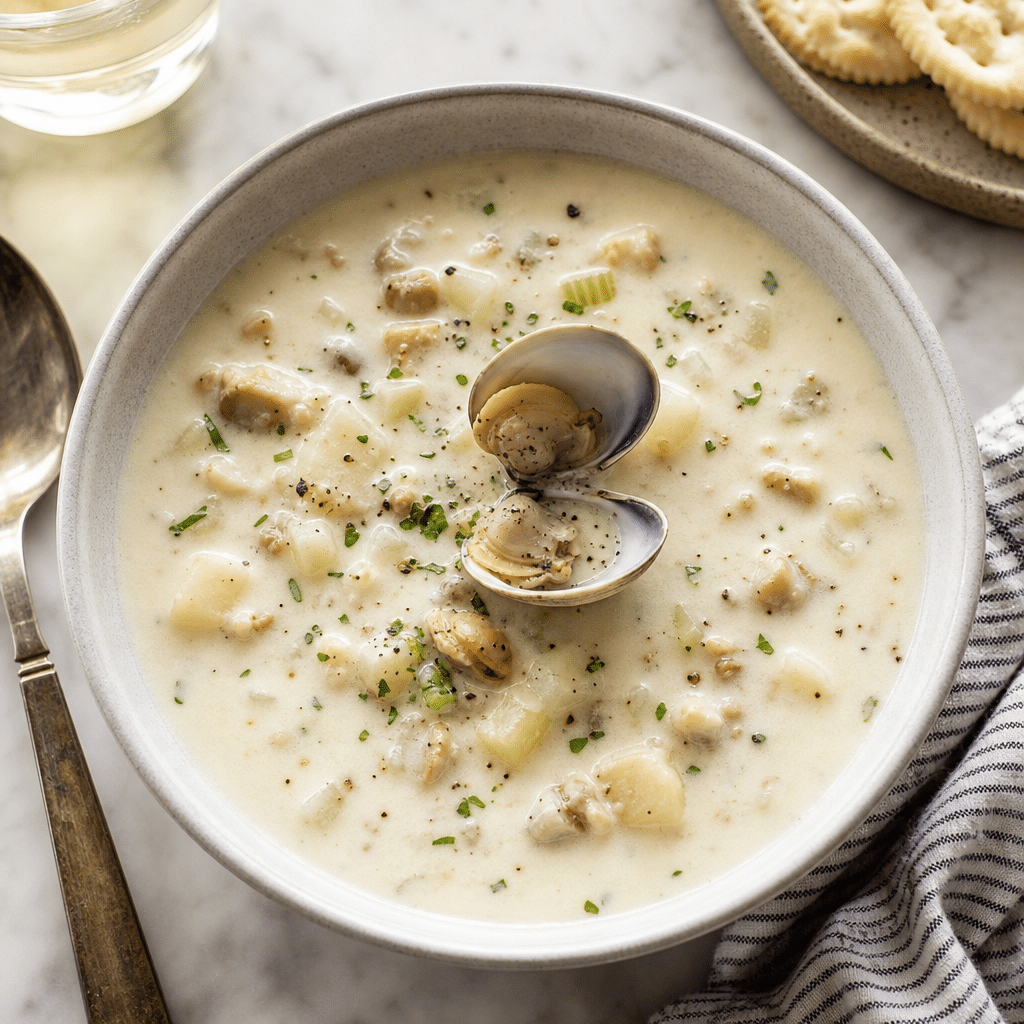 Clam Chowder 101: The Complete Guide to America's Favorite Seafood Soup 1 Clam Chowder 101: The Complete Guide to America's Favorite Seafood Soup, servi et prêt à déguster