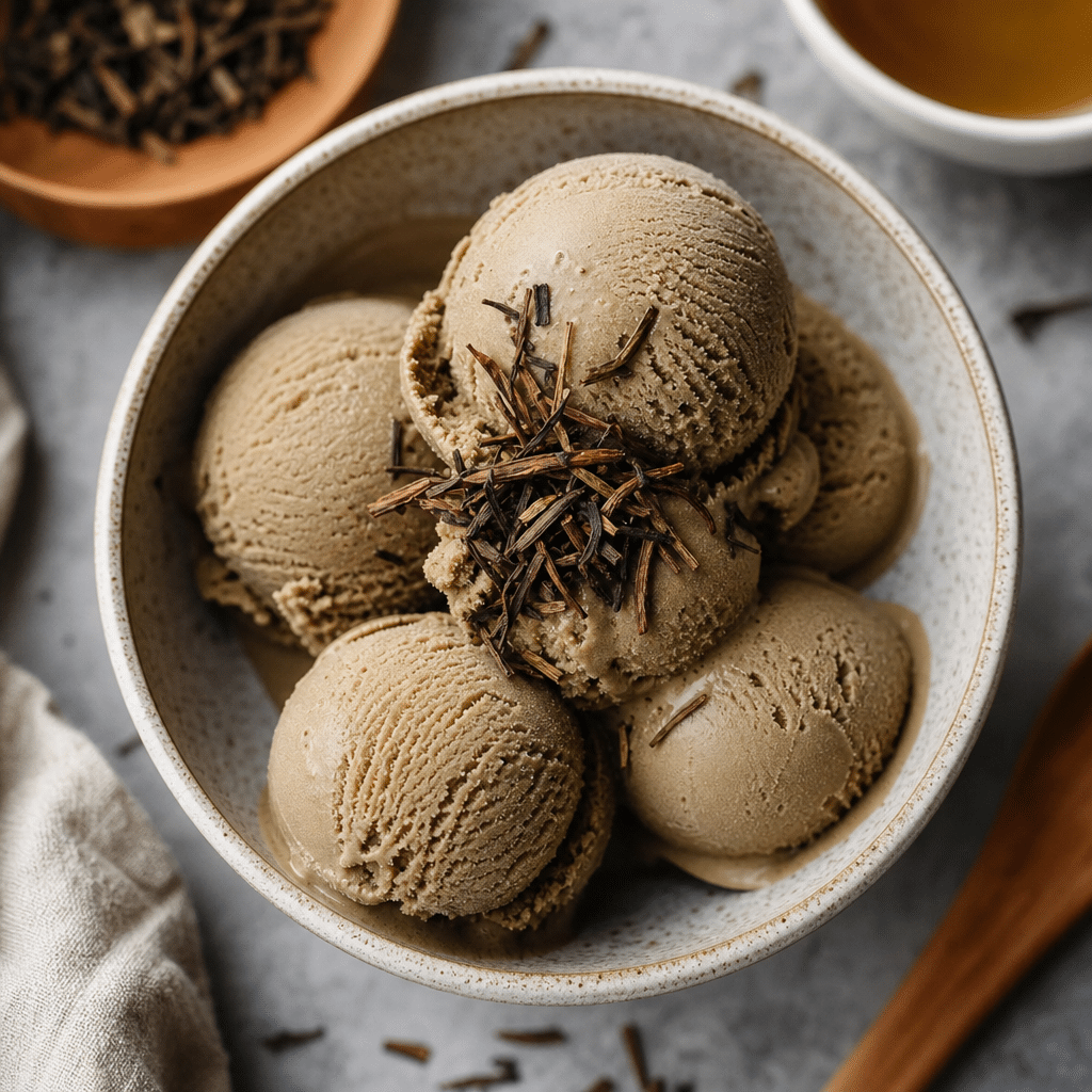 Hojicha Ice Cream Recipe: A Creamy Roasted Green Tea Delight, servi et prêt à déguster