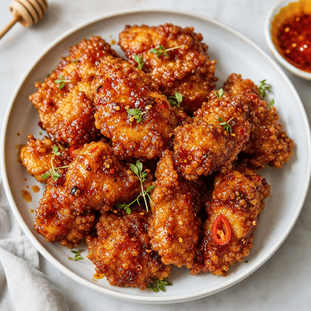Hot Honey Chicken Recipe: Crispy, Sweet, and Spicy Perfection, servi et prêt à déguster