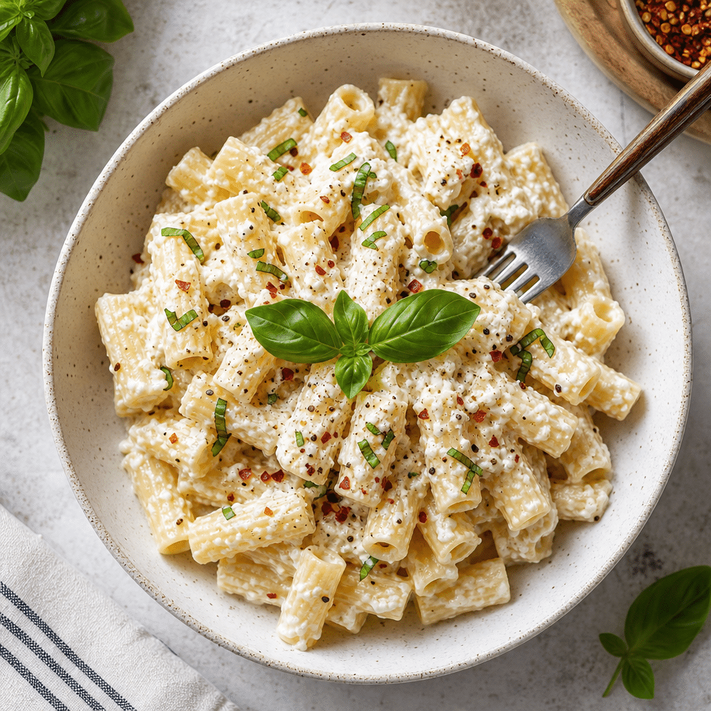 Creamy Cottage Cheese Pasta: The High-Protein Comfort Dish You'll Crave, servi et prêt à déguster